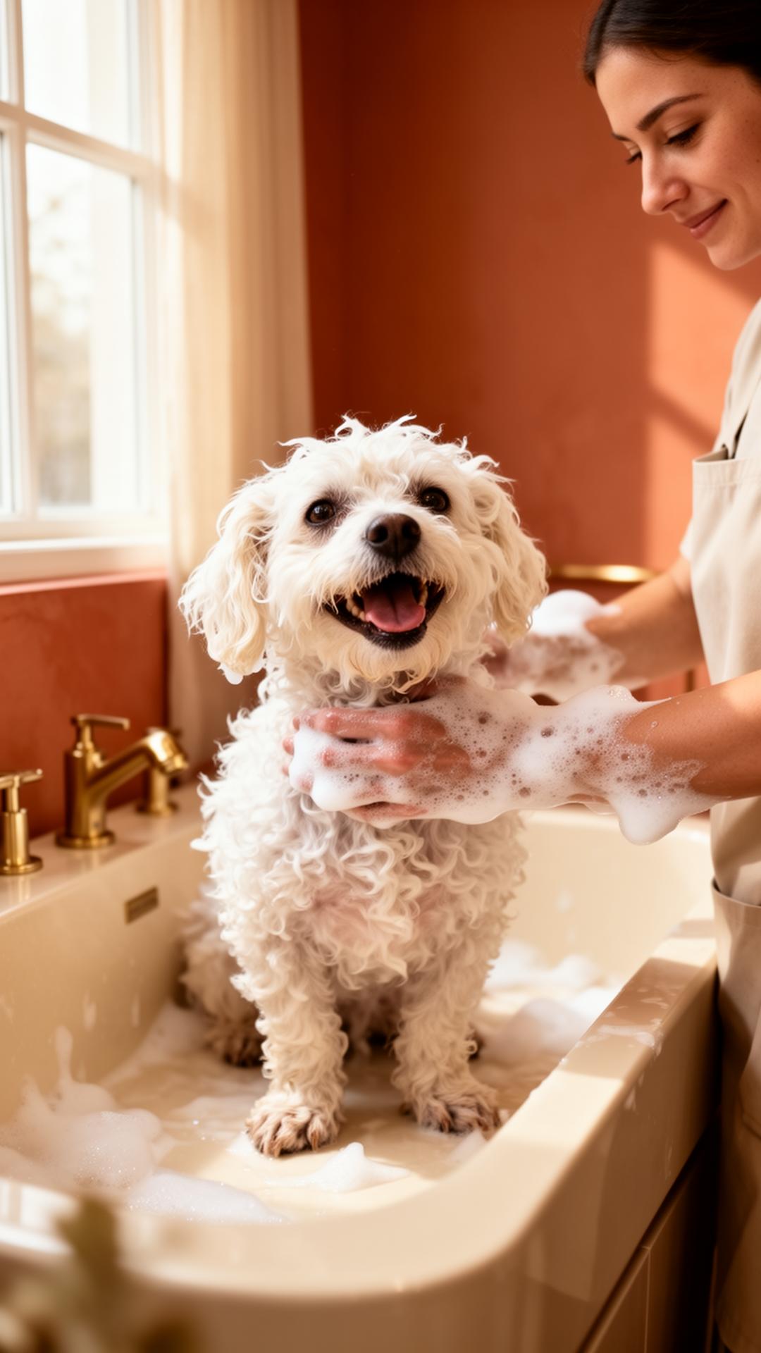 Perrito disfrutando un baño en el spa